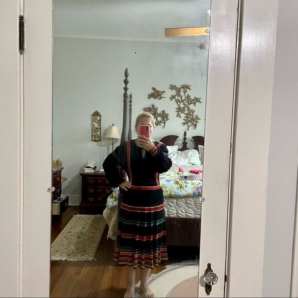 Amazing 70s Vtg Roncelli knit multi colored striped sweater dress - Picture 2 of 12